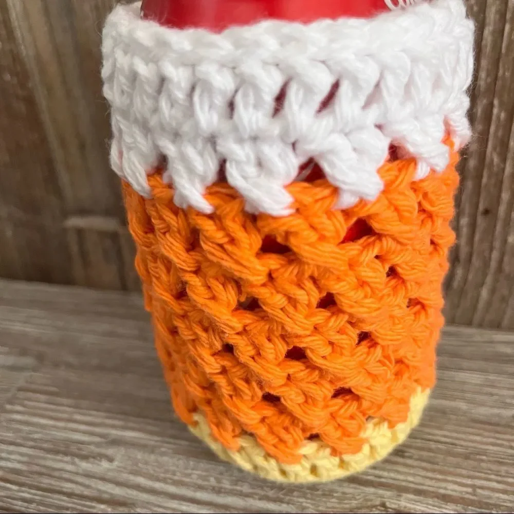 Hand Crafted Crochet Cozy Cup  Phone Cozy Candy Corn